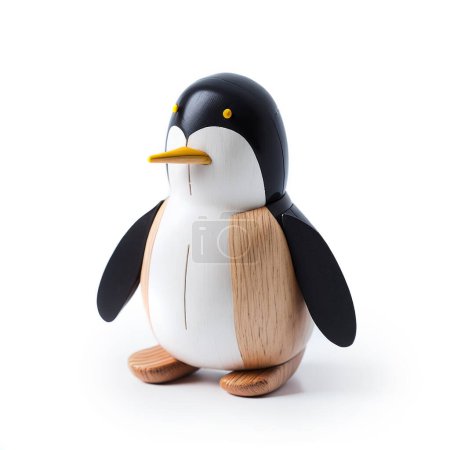 Téléchargez les photos : Jouet de pingouin en bois sur fond blanc - en image libre de droit