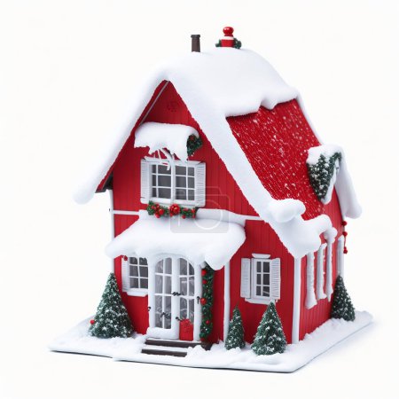 Téléchargez les photos : Maison de Noël isolée sur fond blanc - en image libre de droit