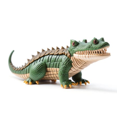 Téléchargez les photos : Mini jouet en alligator en bois, fond blanc - en image libre de droit