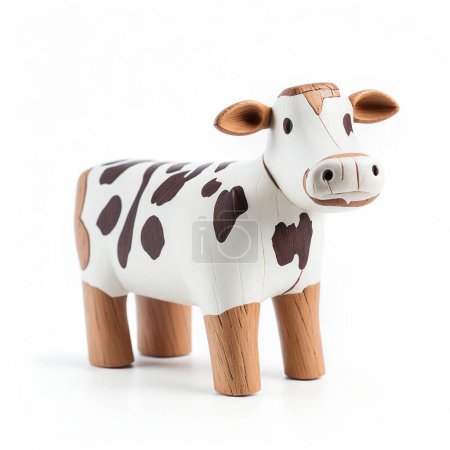 Téléchargez les photos : Jouet de vache en bois sur fond blanc - en image libre de droit