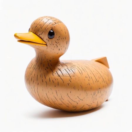 Téléchargez les photos : Jouet de canard en bois sur fond blanc - en image libre de droit
