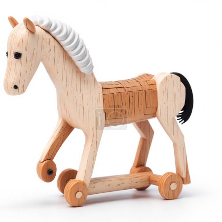 Téléchargez les photos : Jouet de cheval en bois sur fond blanc - en image libre de droit