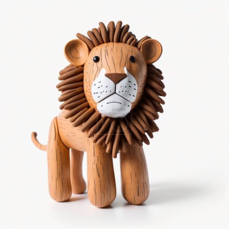 Téléchargez les photos : Jouet de lion en bois sur fond blanc - en image libre de droit