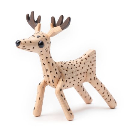 Wooden Deer Toy on White Background