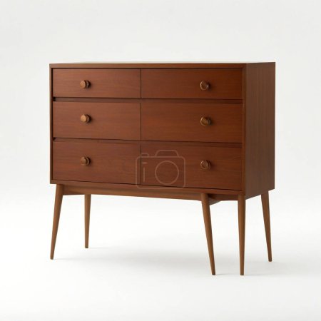 Classic mid-century style wooden dresser with elegant handles isolated on a clean background