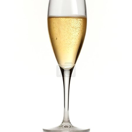 Close-up of a sparkling champagne flute on a white background