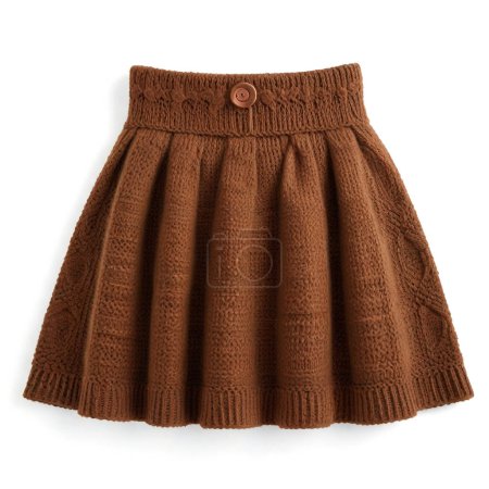 Warm, cable-knit brown skirt displayed on a clean white background, suitable for autumn fashion