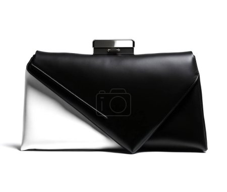 Black leather envelope clutch purse showcased on a clean white backdrop