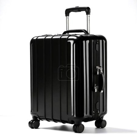 Modern black hard shell luggage with wheels and retractable handle, isolated