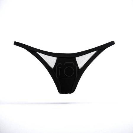 Minimalistic display of a stylish black thong, isolated on a pure white backdrop