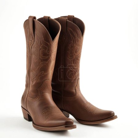 Elegant brown western cowboy boots isolated on a white backdrop