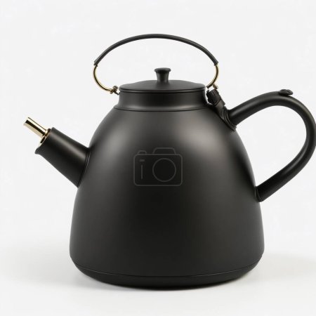 Elegant black teapot with a sleek matte finish isolated on a white backdrop