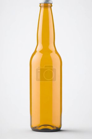 Empty amber beer bottle with cap isolated on a white backdrop, perfect for branding mockups