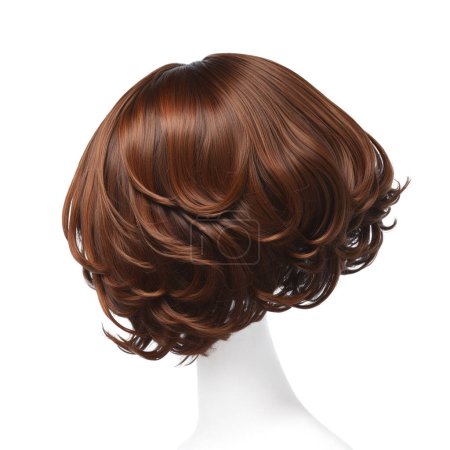 Elegant short bob wig in rich brown tones displayed on a white mannequin head