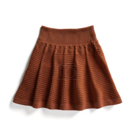 Elegant brown knitted skirt isolated on a white backdrop, showcasing texture and pattern