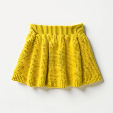 Téléchargez les photos : Top view of a vibrant yellow, pleated knit skirt isolated on a white backdrop - en image libre de droit