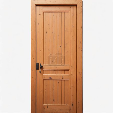 Simple wooden door with metal handles isolated against a clean white backdrop