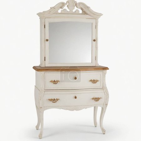Elegant vintage dresser with ornate mirror isolated on white background