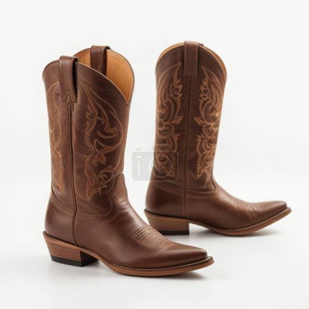 Elegant pair of classic cowboy boots isolated on a clean white backdrop