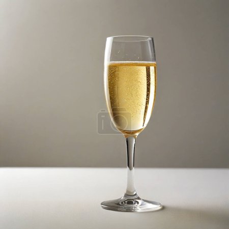 Téléchargez les photos : Single champagne glass filled with sparkling wine, backlit with a soft glow - en image libre de droit