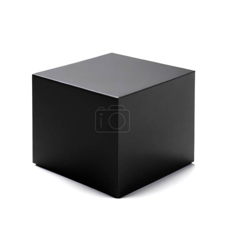 High-quality image of a black cube with a matte finish on a seamless white backdrop for design use