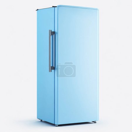 Stylish vintage blue retro refrigerator with chrome handle isolated on a white background
