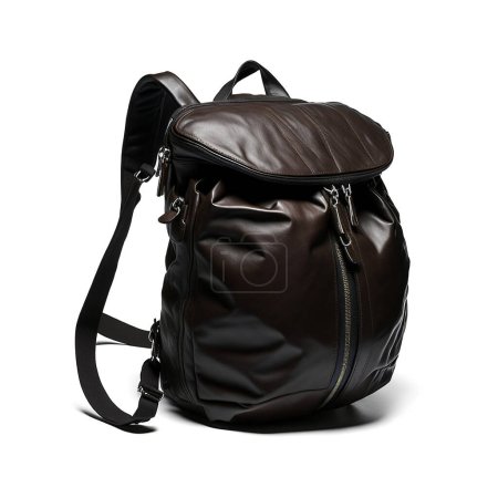 Stylish black leather backpack with zipper compartments, perfect for fashion and travel themes
