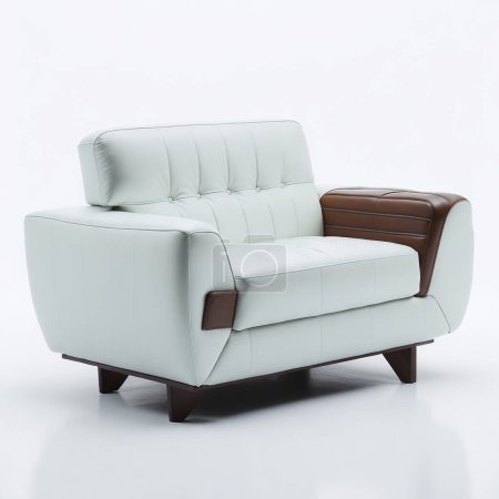 Elegant white and brown leather sofa with contemporary design, isolated on a white backdrop