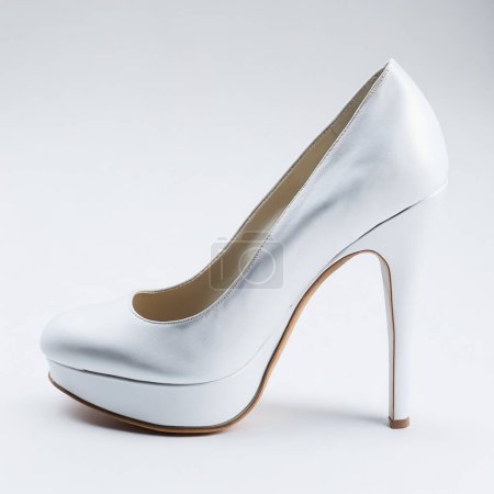 Single white stiletto shoe with a glossy finish isolated on a clean white backdrop