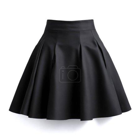 Téléchargez les photos : Stylish black a-line skirt with pleats displayed against a clean white backdrop - en image libre de droit