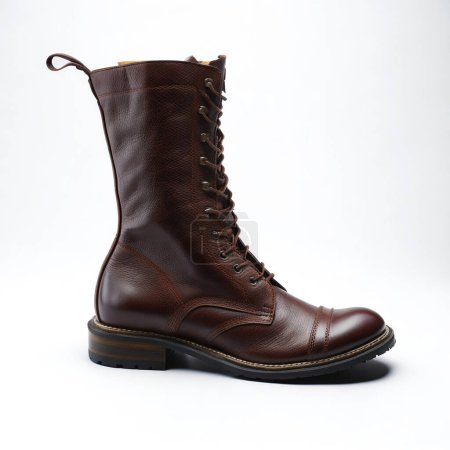 Foto de Elegant men's brown leather boot with detailed stitching isolated on a white backdrop - Imagen libre de derechos