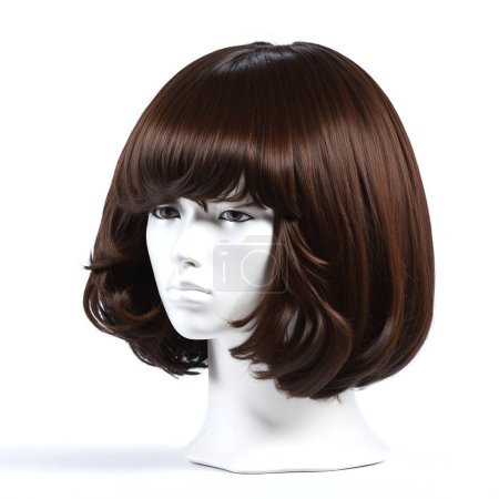 Stylish brown bob wig displayed on a mannequin head with a white background