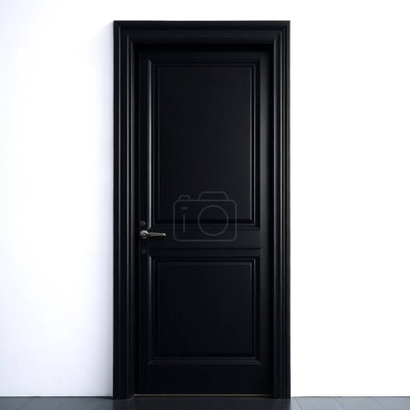 Moderne schwarze Tür mit stilvollem Griff vor einer weißen Wand, die eine minimalistische Ästhetik vermittelt
