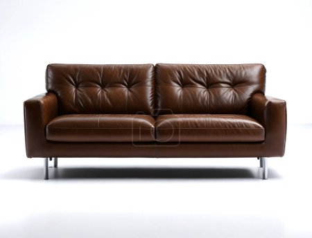 Sofá moderno de cuero marrón aislado en un entorno de estudio brillante, ejemplificando el lujo y la comodidad