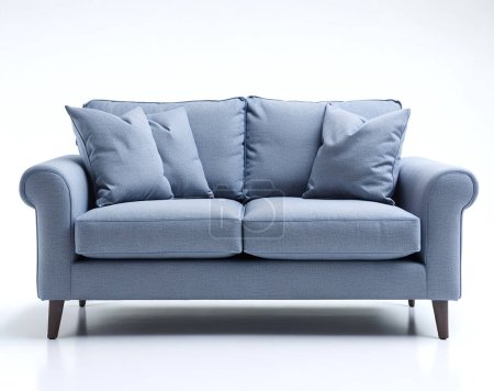 Elegantes blaues Sofa mit bequemen Kissen, minimalistischer Stil für die Inneneinrichtung