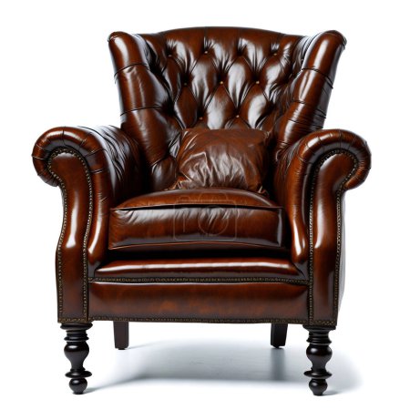 Elegant brown leather wingback chair with quilted design, isolated on a white background