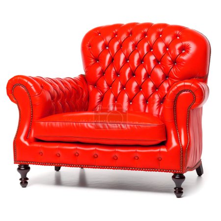 Classic red leather chesterfield armchair isolated on a pure white background