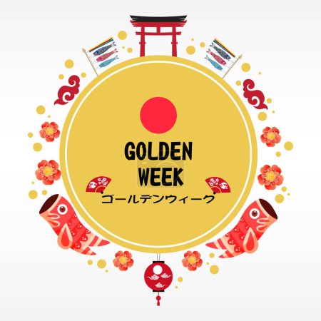 Goldene Woche Vektor Illustration. auch bekannt als Goldene Woche, die in Japan ein Feiertag vom 29. April bis 5. Mai ist und mehrere Feiertage umfasst
