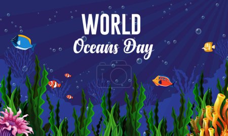 world oceans day vector illustration. it is suitable for card, banner, or poster