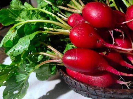Photo for Red radishes in a basket. - Royalty Free Image