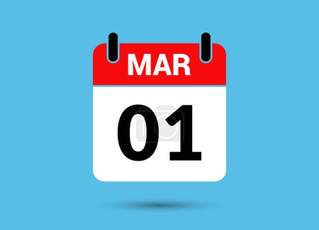 1 March Calendar Date Flat Icon Day 1 Vector Illustration