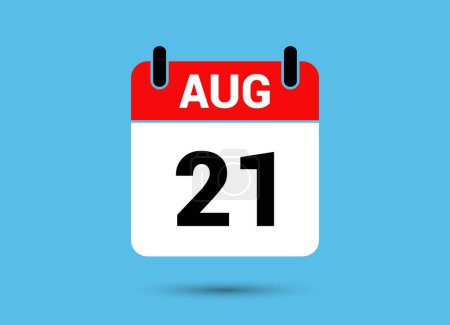 Illustration for August 21 Calendar Date Flat Icon Day 21 Vector Illustration - Royalty Free Image
