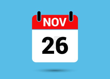 Illustration for November 26 Calendar Date Flat Icon Day 26 Vector Illustration - Royalty Free Image