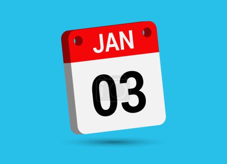 Enero 3 Calendario Fecha Icono plano Día 3 Vector Ilustración
