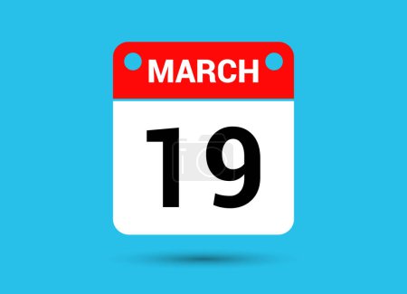 Photo for March 19 Calendar Date Flat Icon Day 19 Vector Illustration - Royalty Free Image