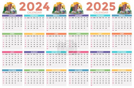 Ilustración de 2024, 2025 plantilla de diseño del calendario para feliz año nuevo - Imagen libre de derechos