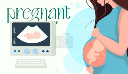 Téléchargez les illustrations : Fille enceinte avec échographie examen abdominal (USG) - en licence libre de droit