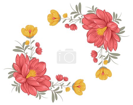 Illustration for Set of flower branches. background illustration of flowers, green leaves. Wedding concept with flowers. Flower poster, invite. Vector arrangement for greeting card or invitation design - Royalty Free Image