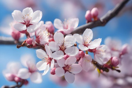 Ilustración de Conjunto de flores de cerezo de primavera. Primer plano sobre las flores rosadas. - Imagen libre de derechos