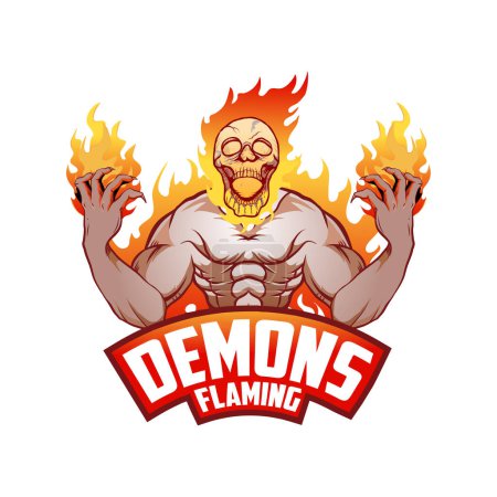 Illustration for Vector illustration of a flaming fiery-headed devil skull - Royalty Free Image